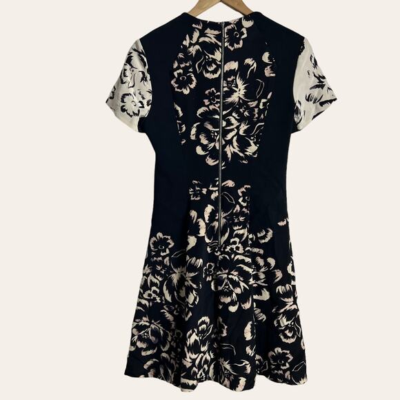 Rebecca Taylor Runway Artisanal Floral Print Blocked A-Line Silk Dress Size 6 - Picture 5 of 8